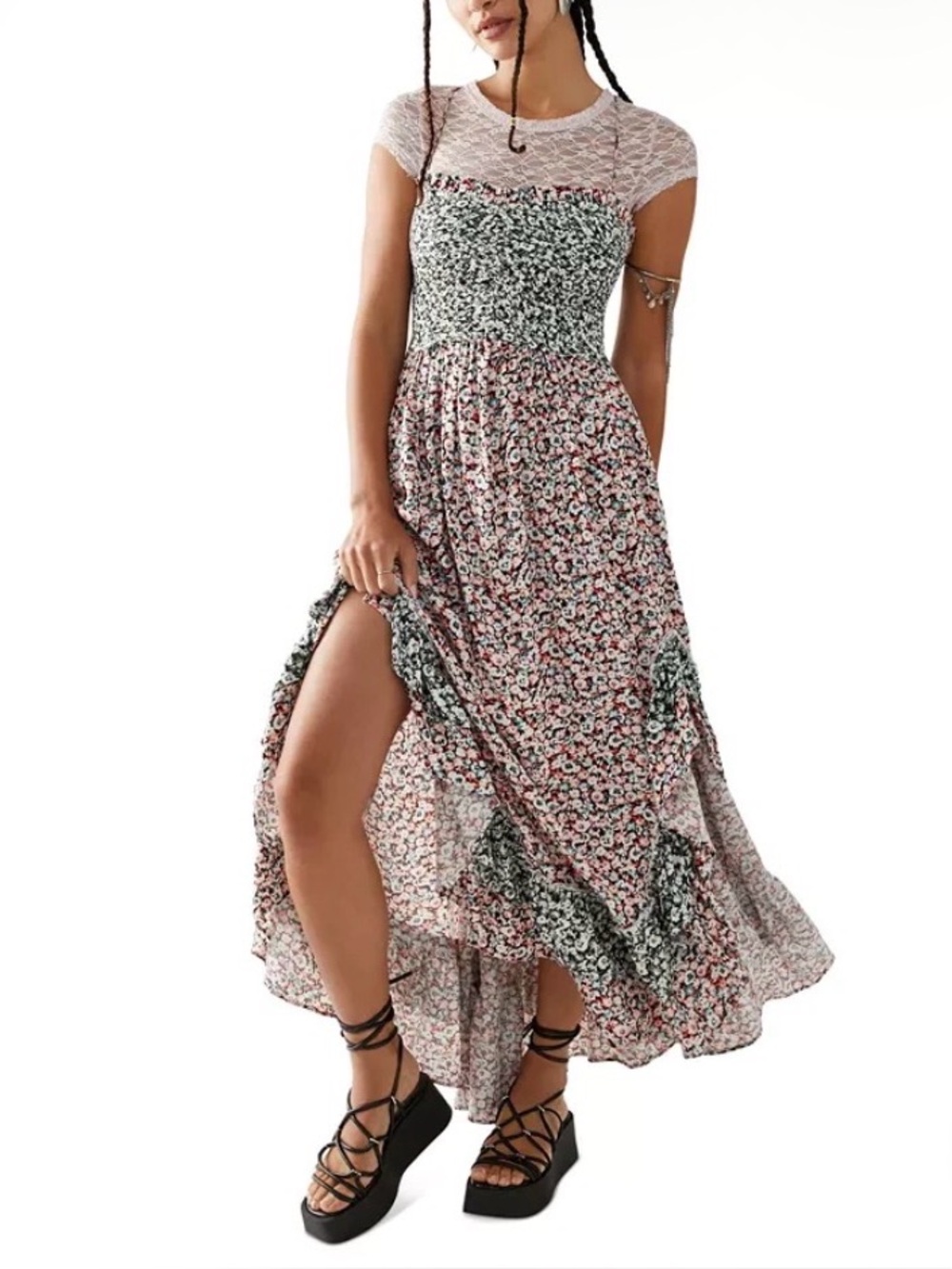 Free People One I Love Floral Smocked Midi Dress with Strappy Back
